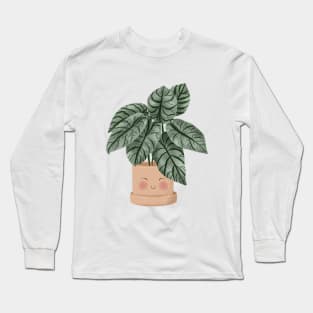 Cute Plant Illustration, Alocasia Silver Dragon Illustration 2 Long Sleeve T-Shirt